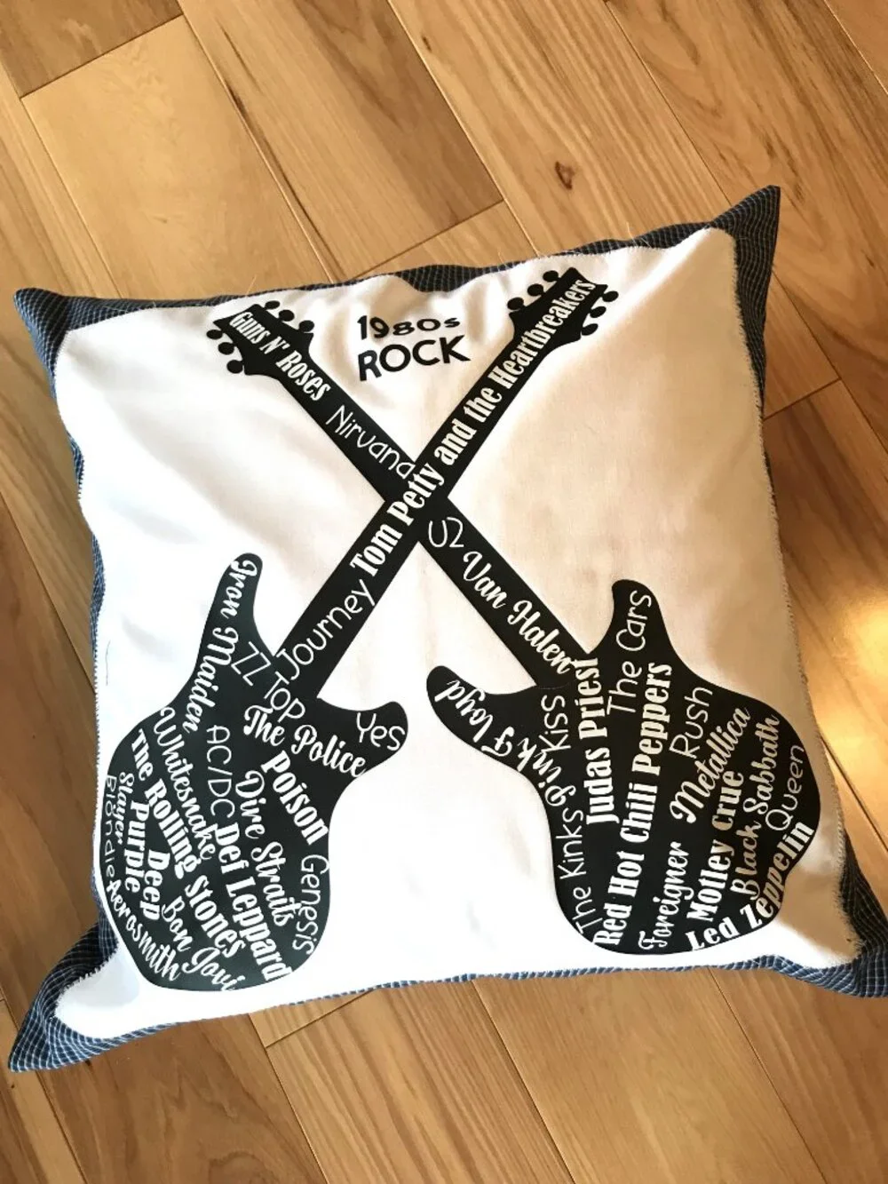 Handmade Pillow Cover, 1980s Rock Bands Guitars Music Room Decor 18 x 18 inches